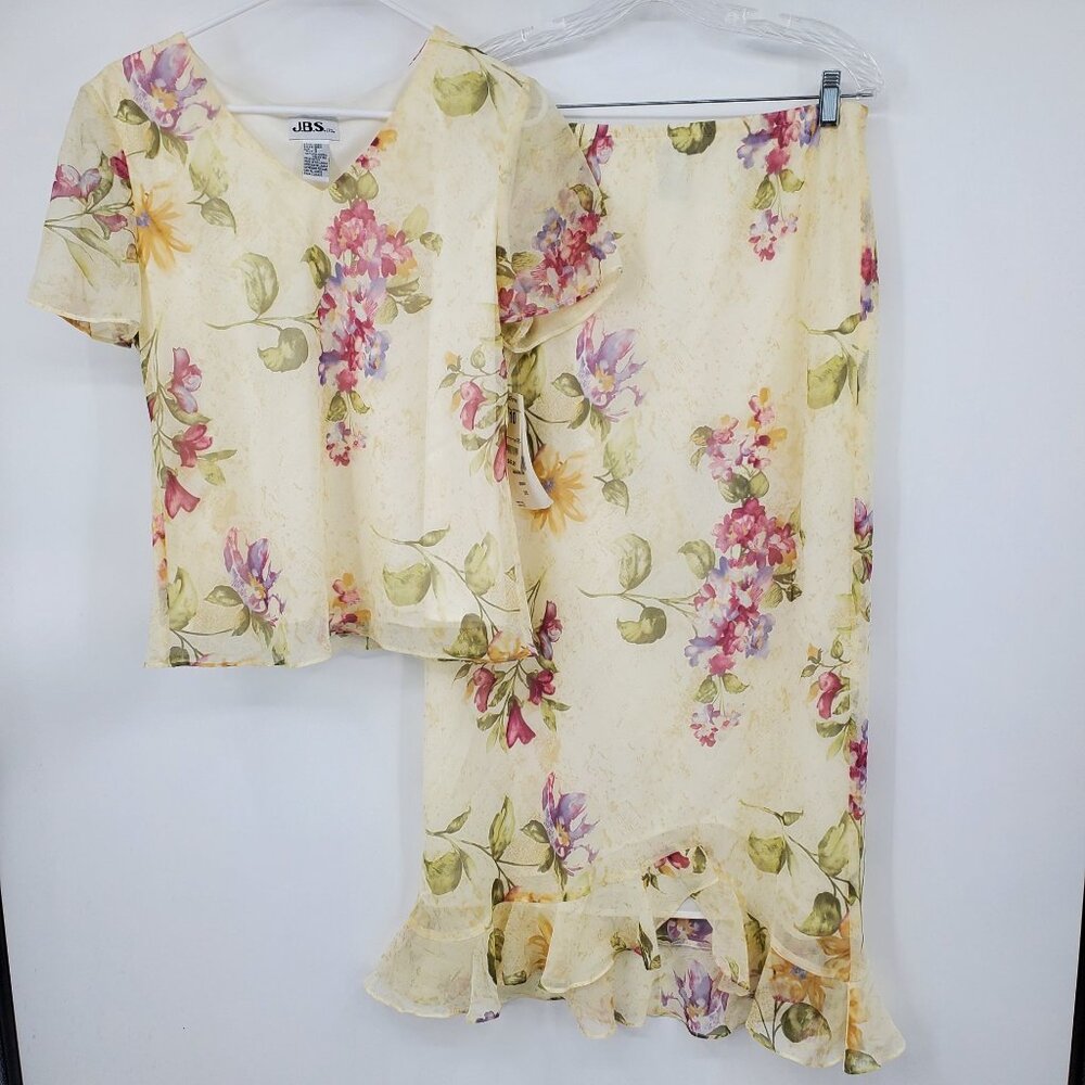 NWT J.B.S JcPenny's Floral Printed Lagenloon Short Sleeve Long Midi Skirt Set 10